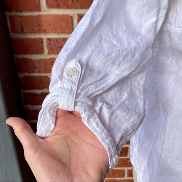 Marks & Spencer White Linen Popover Bibbed Shirt Top Blouse Medium 3/4 Sleeve - Picture 2 of 9